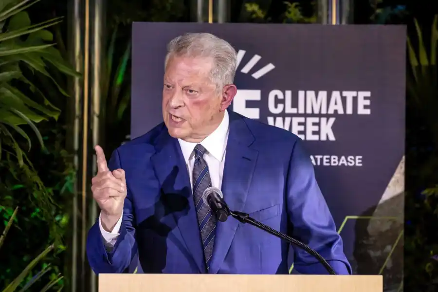 Former Vice President Al Gore speaks at the opening reception for San Francisco Climate Week in 2025. (Carlos Avila Gonzalez/San Francisco Chronicle via TT)