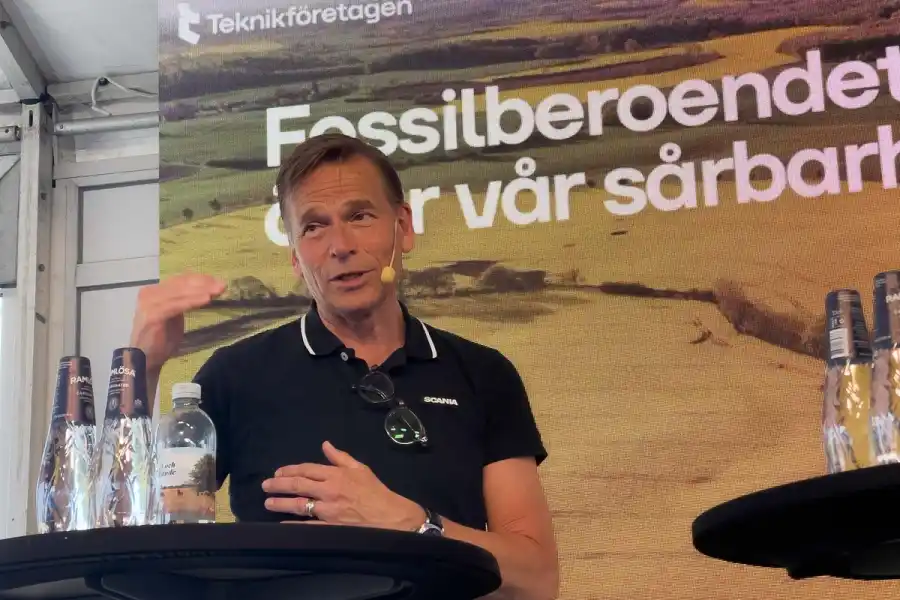 Scanias vd Christian Levin under en paneldebatt på Almedalsveckan i Visby. Foto: Esbjörn Guwallius