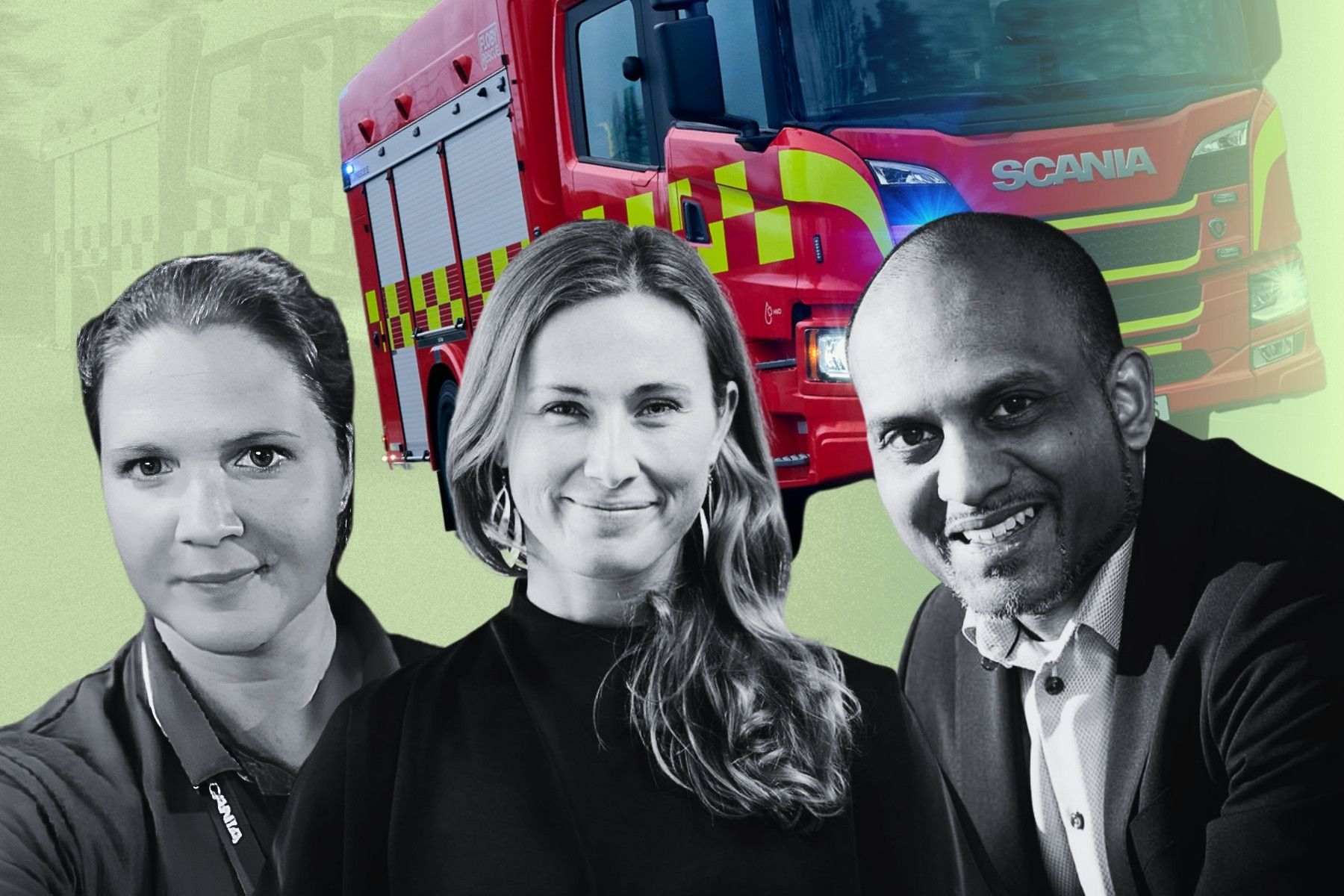 Louise Johansson och Sara Hermansson, Scania, samt Erik Persson, Hitachi Energy. Montage: Industrial Loop