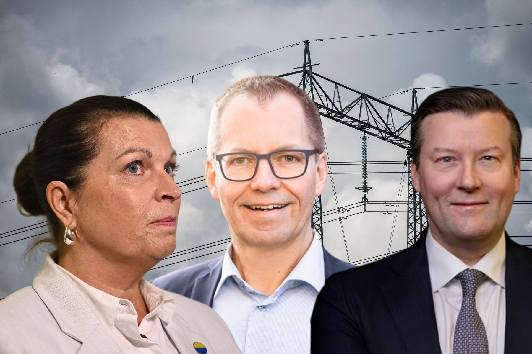 Annika Viklund, vd Vattenfall Eldistribution, Martin Höhler, vd Eon Energidistribution,  och Johan Lindehag – vd Ellevio. Foto: TT/Pressbilder. Collage