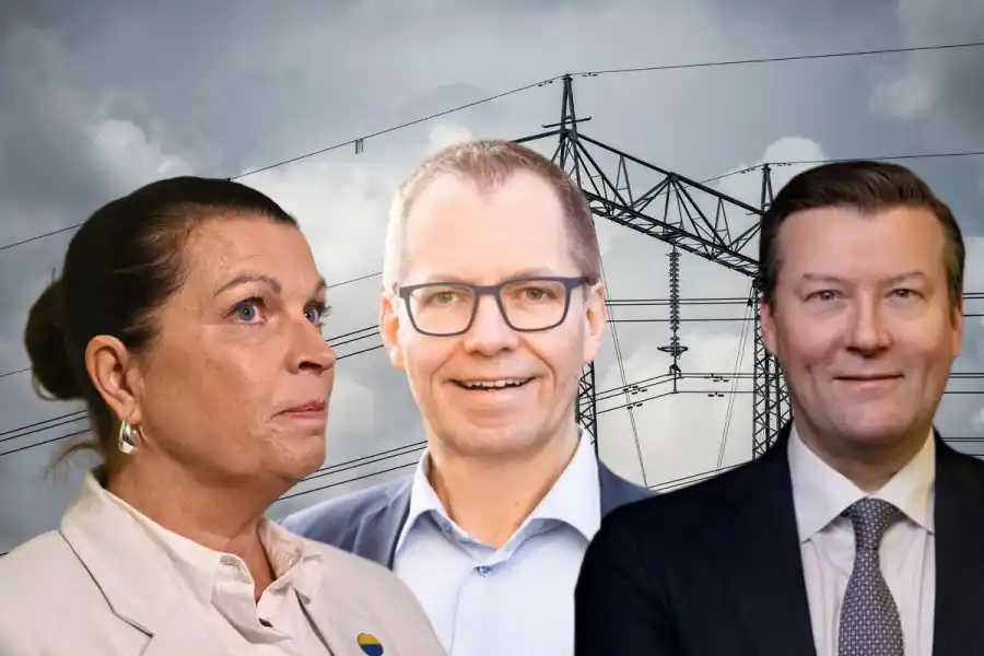 Annika Viklund, vd Vattenfall Eldistribution, Martin Höhler, vd Eon Energidistribution, och Johan Lindehag – vd Ellevio. Foto: TT/Pressbilder. Collage