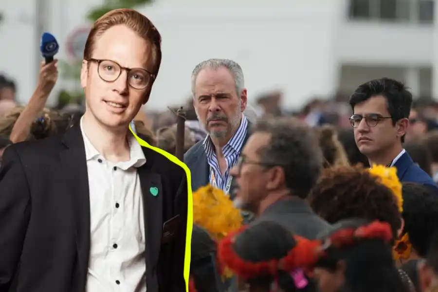 Ingmar Rentzhog, grundare av We Don't Have Time. I bakgrunden COP-ordföranden André Corrêa do Lago (foto: TT).