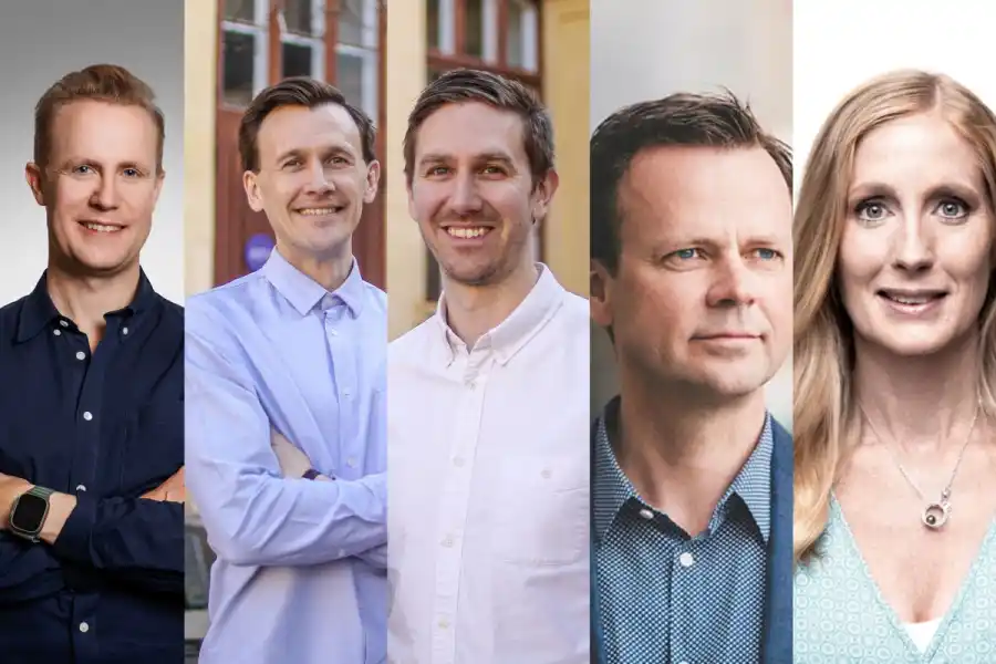 Jonas Bergqvist, Investment Manager på Almi Invest Greentech, Pelle Tunell och John Sjulander, grundare av Plant, Pelle Mattisson, vd på Latour Future Solutions och Kerstin Cooley, grundare och partner på Course Corrected. Foto: pressbilder.