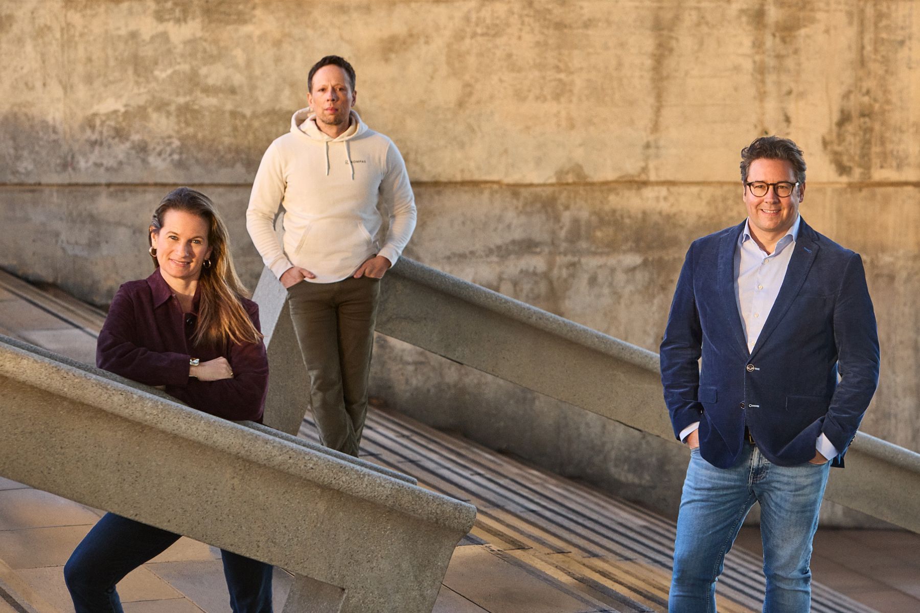 Kompas VC partners Talia Rafaeli (left), Andreas Winter-Extra, and Sebastian Peck. Image supplied