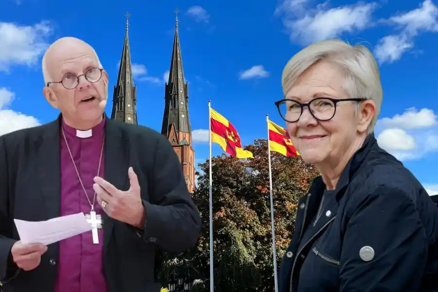Ärkebiskop Martin Modéus, ordförande i kyrkostyrelsen, och Wanja Lundby-Wedin, andre vice ordförande i kyrkostyrelsen. Foto: TT/Svenska kyrkan.
