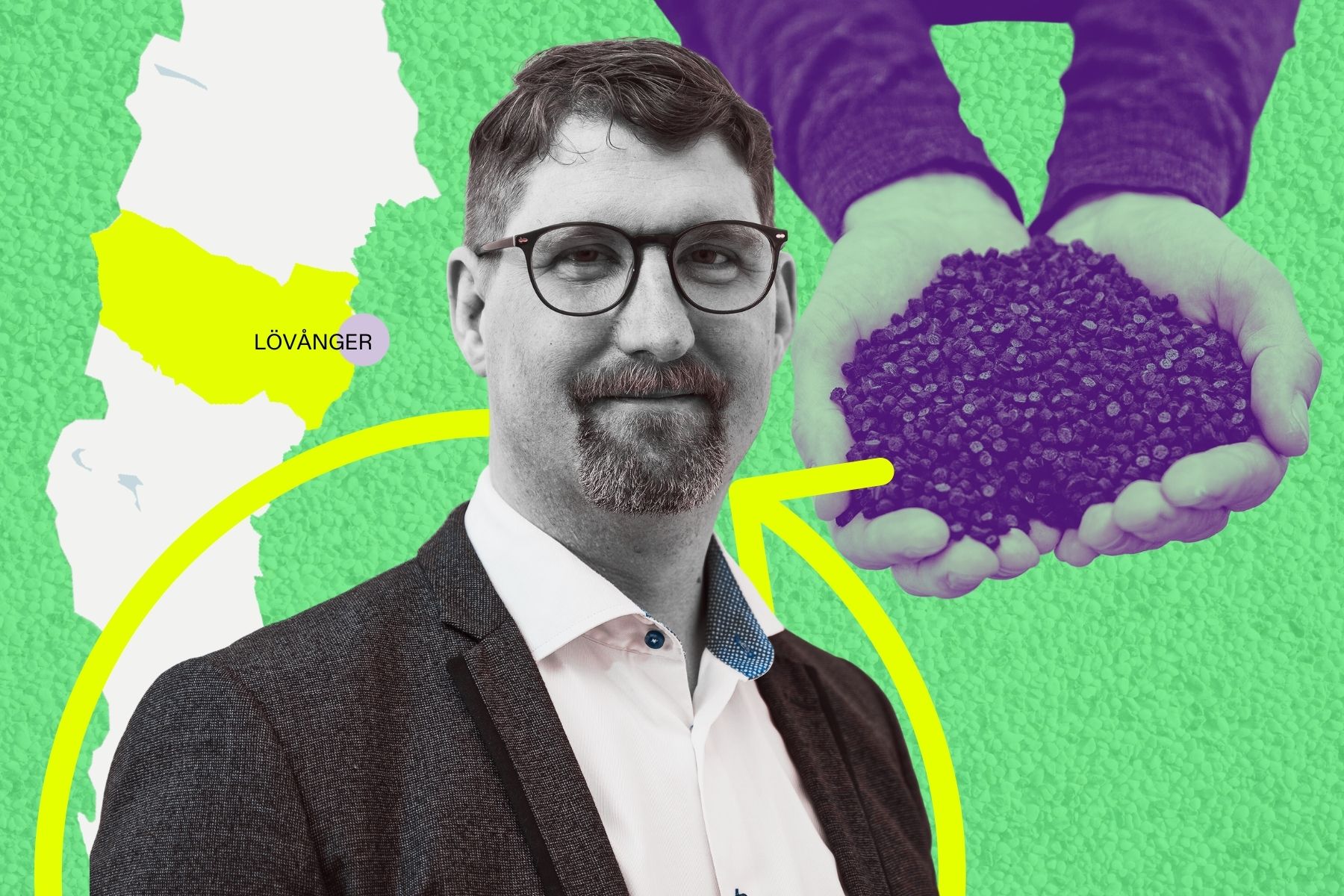 Isac Andersson, vd för Ecorub. Foto: press, grafik av Diana Demin.