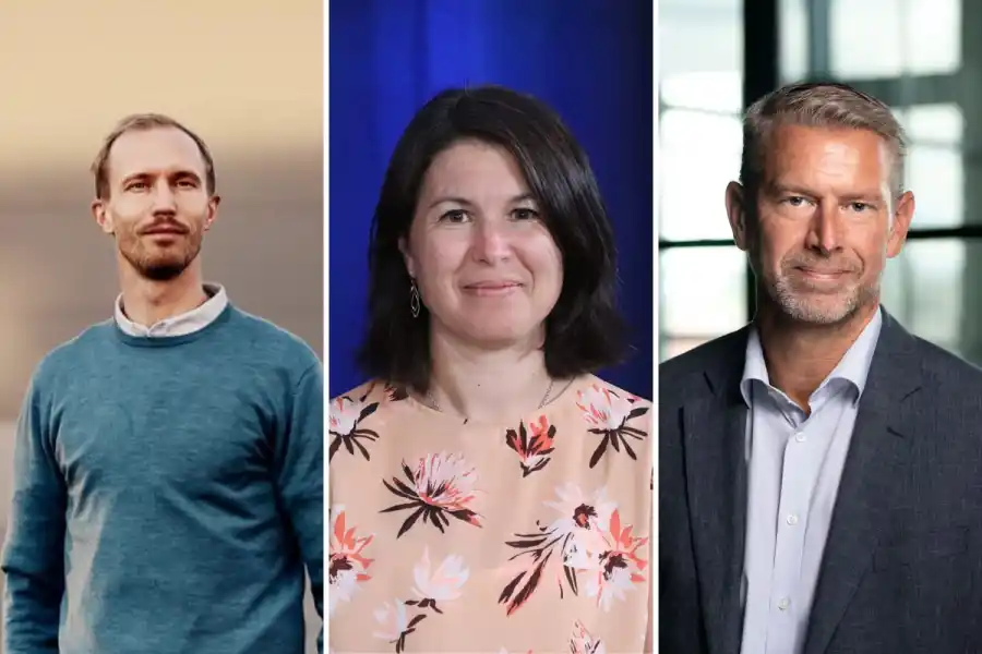 Otto Lundman, Modvion, Anna Bredberg, Naturvårdsverket, och Peter Karlsson, Northvolt. Foto: Pressbilder.