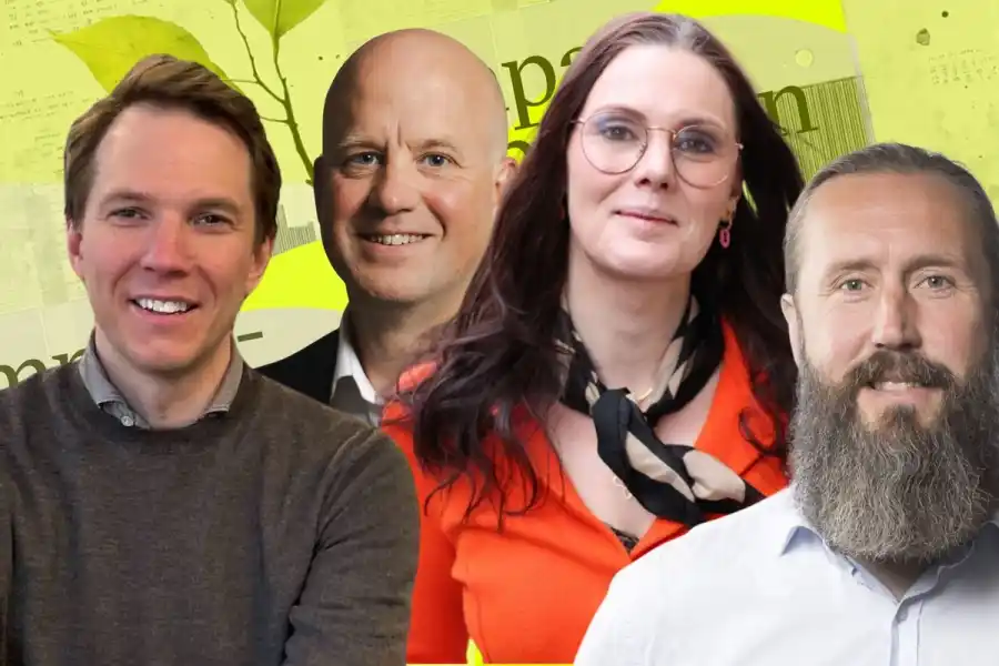 Axel Holmberg (vd Ingrid Capacity), David Öquist (vd Sunpine), Ulrika Tornerefelt (grundare Stella Futura) och Anders Hjärpe (Svensk Solenergi). Foto: press/collage.