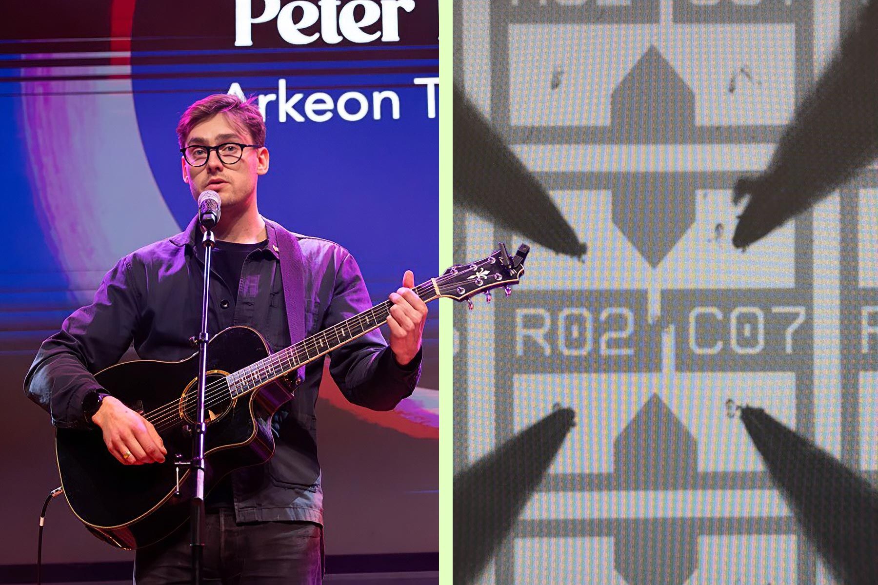 Ett kvantchip kan liknas vid en gitarr, enligt Peter Hörstedt, vd och medgrundare för Göteborgsbolaget Arkeon Technologies. Foto: Anna Ejemo/pressbild (kollage)