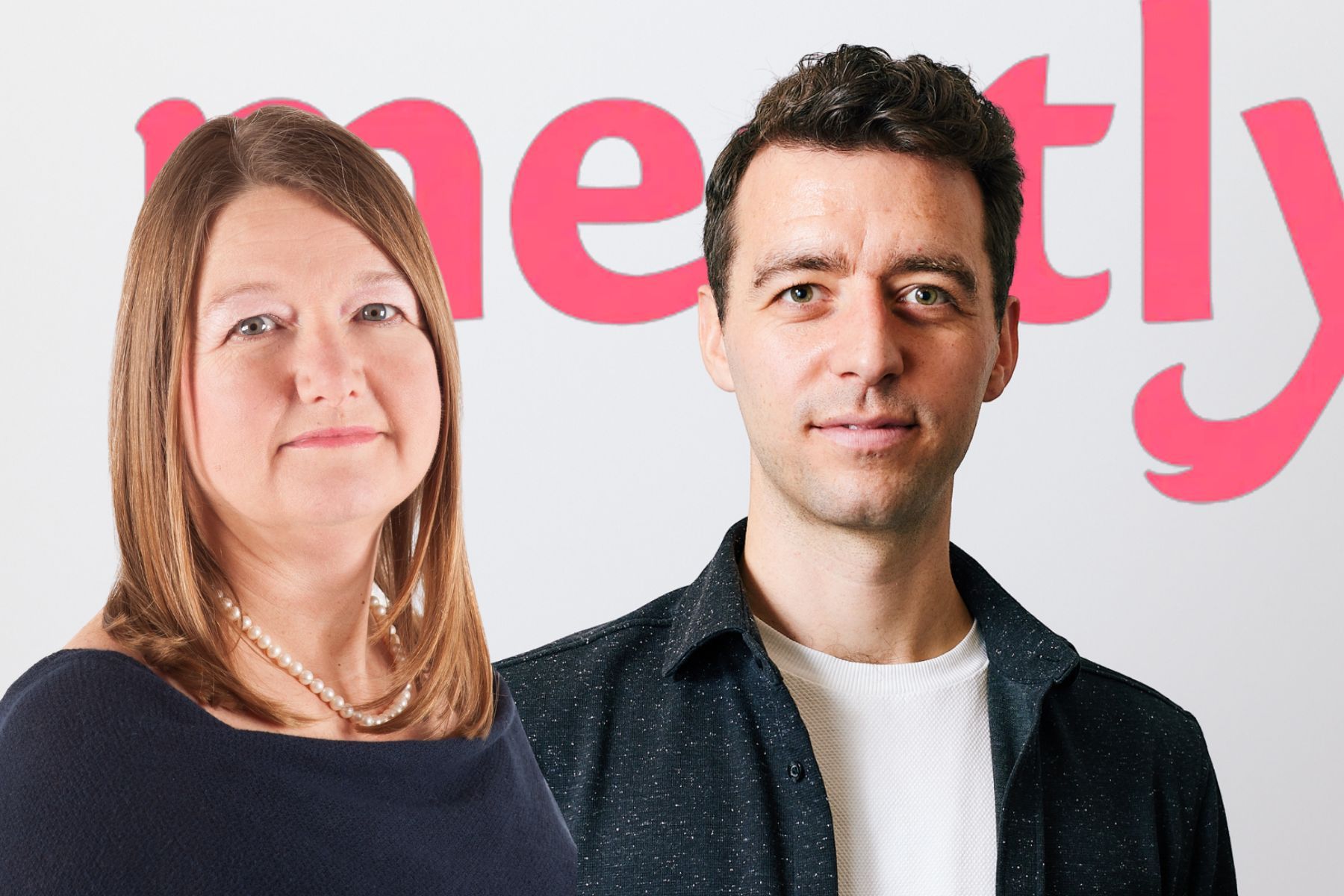 Beverley Gower-Jones, managing partner, Clean Growth Fund (left) and Owen Ensor, co-founder and CEO of Meatly. Press photo