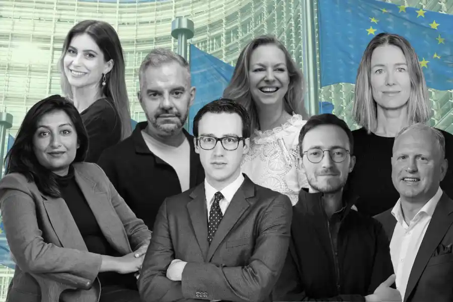 Cleantech for Europe director Victor van Hoorn (centre) with some of the investors and founders that signed the open letter. Full names below. Press photos/Impact Loop design