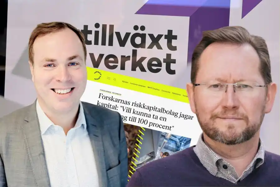 Tim Brooks på Tillväxtverket och Siimon Vaske, ansvarig för Trio Invest. Foto: Pressbilder/TT. Montage: Impact Loop.