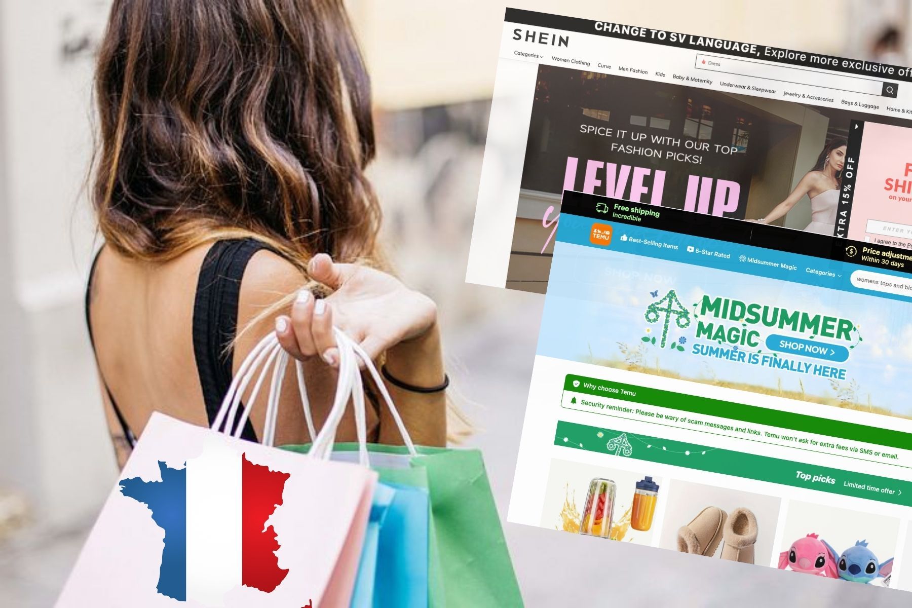 Frankrike har röstat för skärpta regler för ultrasnabba modeföretag som Shein och Temu. Foto: Pressbilder (montage).