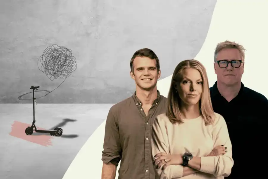 Fredrik Hjelm, vd för Voi, Jenny Keisu, vd för Xshore och Stefan Ytterborn, vd för Cake.