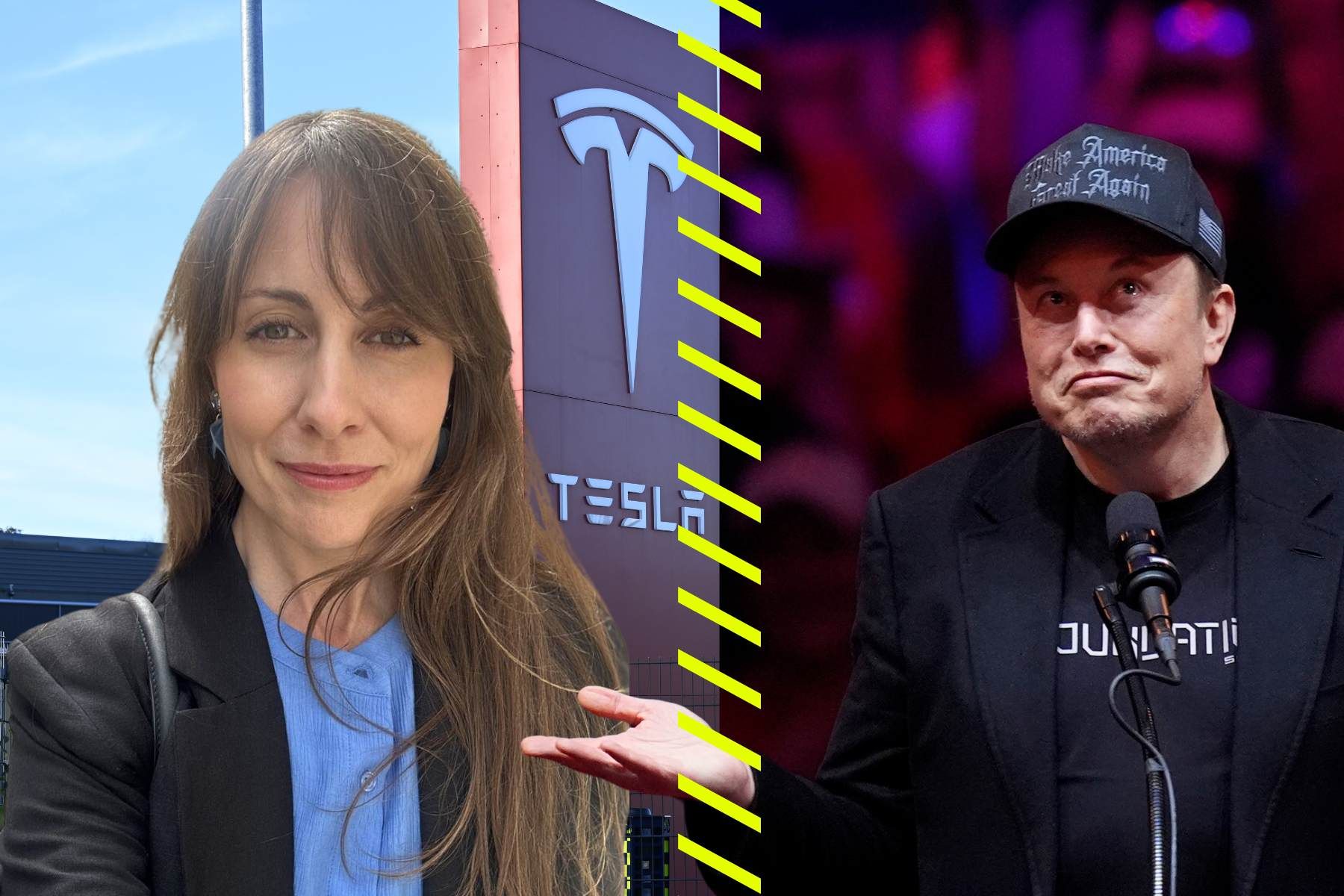 Strategen Miriam Tjernström och Teslas grundare Elon Musk. Foto: privat/TT.