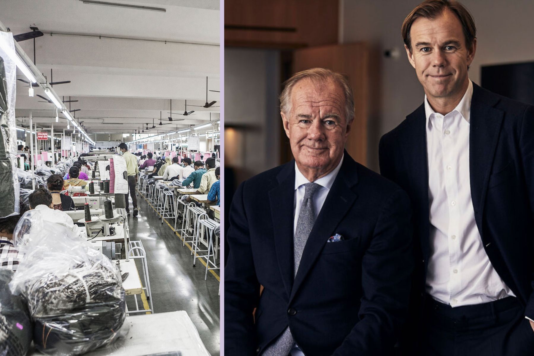 Clothing factory in India (photo TT) and H&M founder Stefan Persson with son Karl-Johan Persson (photo: press).