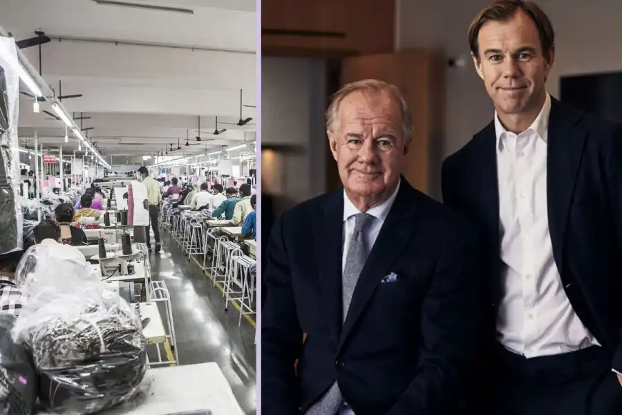 Clothing factory in India (photo TT) and H&M founder Stefan Persson with son Karl-Johan Persson (photo: press).