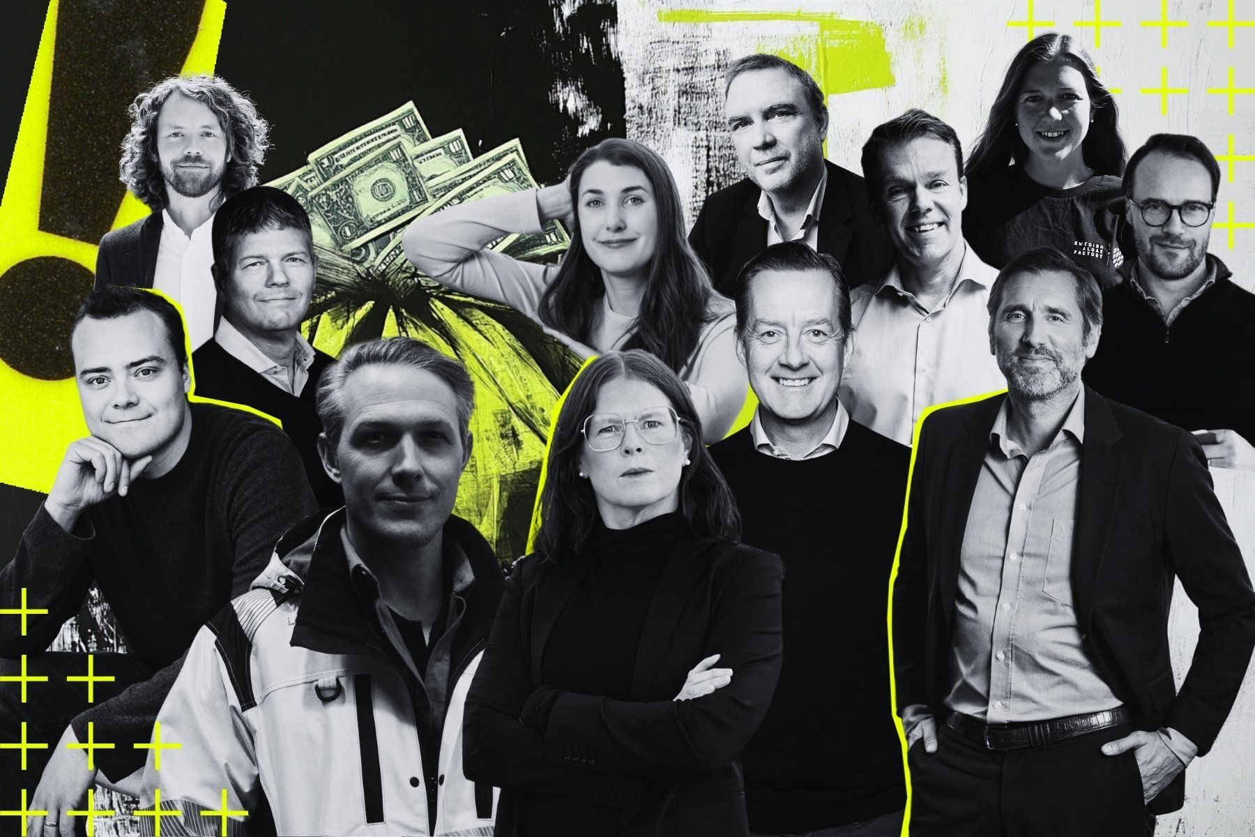 David Ringmar, PwC och några av personerna bakom. Längst ner i artikeln hittas du alla namn. Foto: pressbilder. Grafik: Diana Demin, Impact Loop.