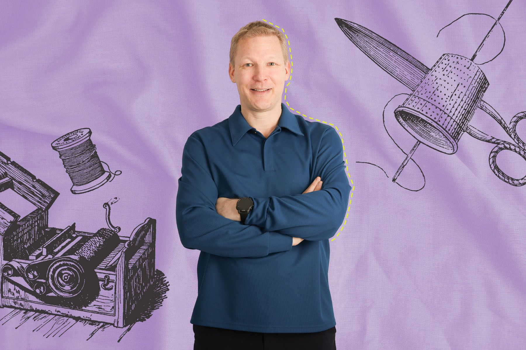 Dennis Nobelius, vd för Syre, iklädd en tröja gjord av Syres återvunna polyester. Foto: pressbild. Grafik av Impact Loop.