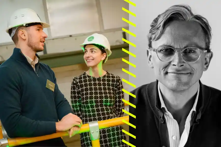 Green14:s medgrundare Adam Podgorski med klimatminister Romina Pourmokhtari vid ett av bolagets event och Filip Strömbäck. Foto: Daniel Ivarsson / pressbild.