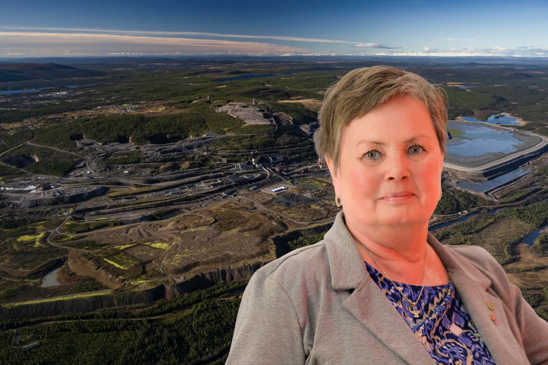 Birgitta Larsson (S) och LKAB:s område i Gällivare kommun. Foto: pressbilder (kollage)