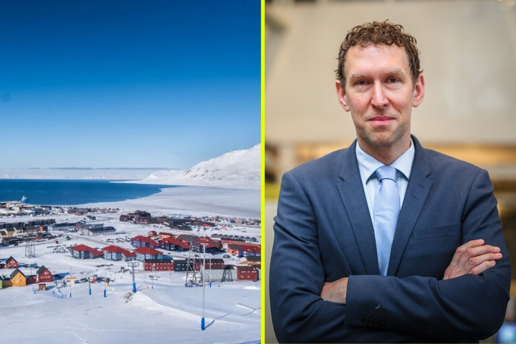 Longyerbyen på Svalbard och Jacob Stedman, vd på Blykalla. Foto: Magnus Hjalmarson Neideman SVD/TT