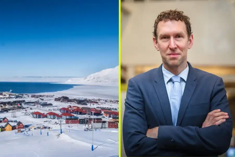 Longyerbyen på Svalbard och Jacob Stedman, vd på Blykalla. Foto: Magnus Hjalmarson Neideman SVD/TT