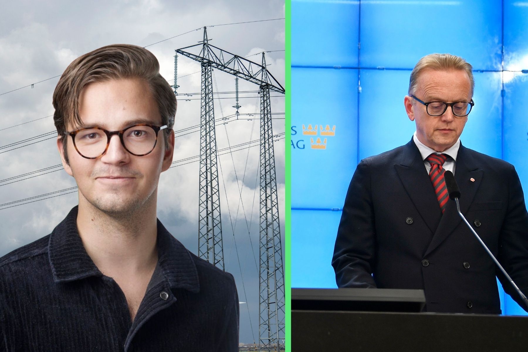 Gabriel Nilsson är redaktör på Energy Loop. Fredrik Olovsson (S). Foto: TT/Canva. Collage.