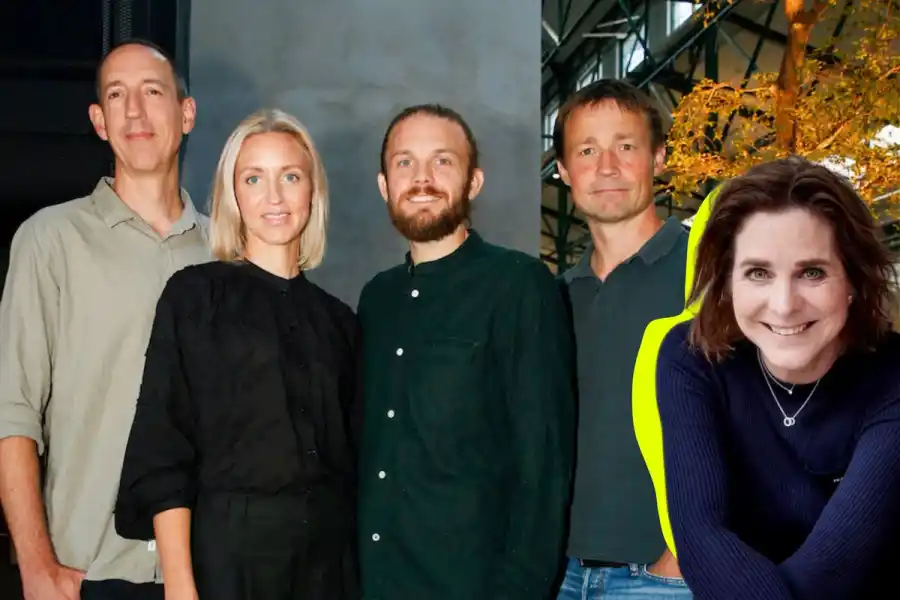 Rickard Svedenmark, Elin Mårtensson, Petter Wallberg och Olle Eriksson, medgrundare på AI Bob och Janneke Niessen partiet på Capital T. Foton: Pressbilder.