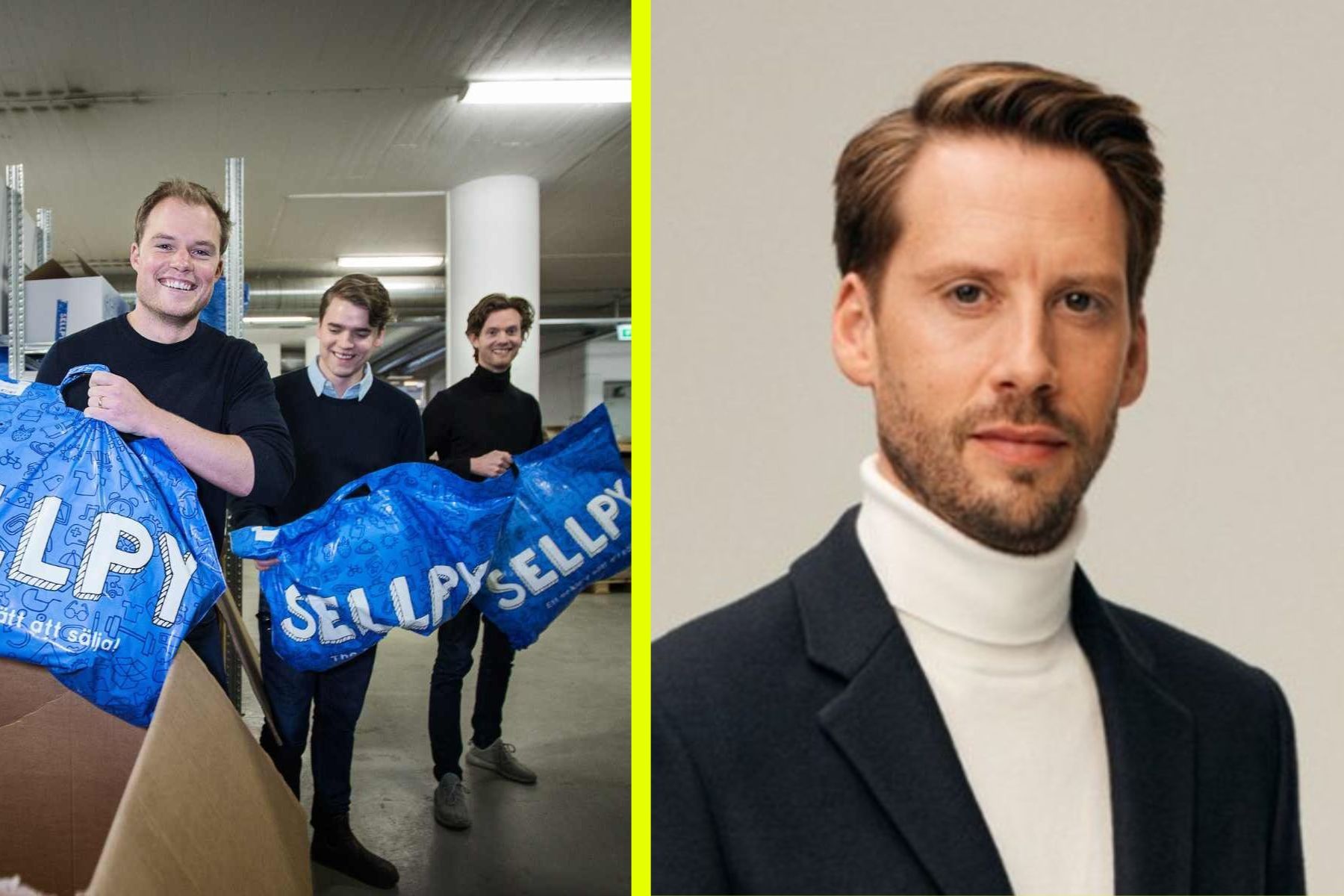 Sellpys grundartrio och H&M:s vd Daniel Ervér. Foto: pressbilder.
