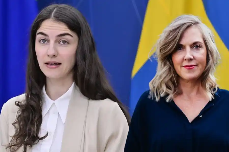 Klimatminister Romina Pourmokhtari (L) och Frida Berry Eklund från Klimatkollen. Foto: TT/Pressbild (montage)..