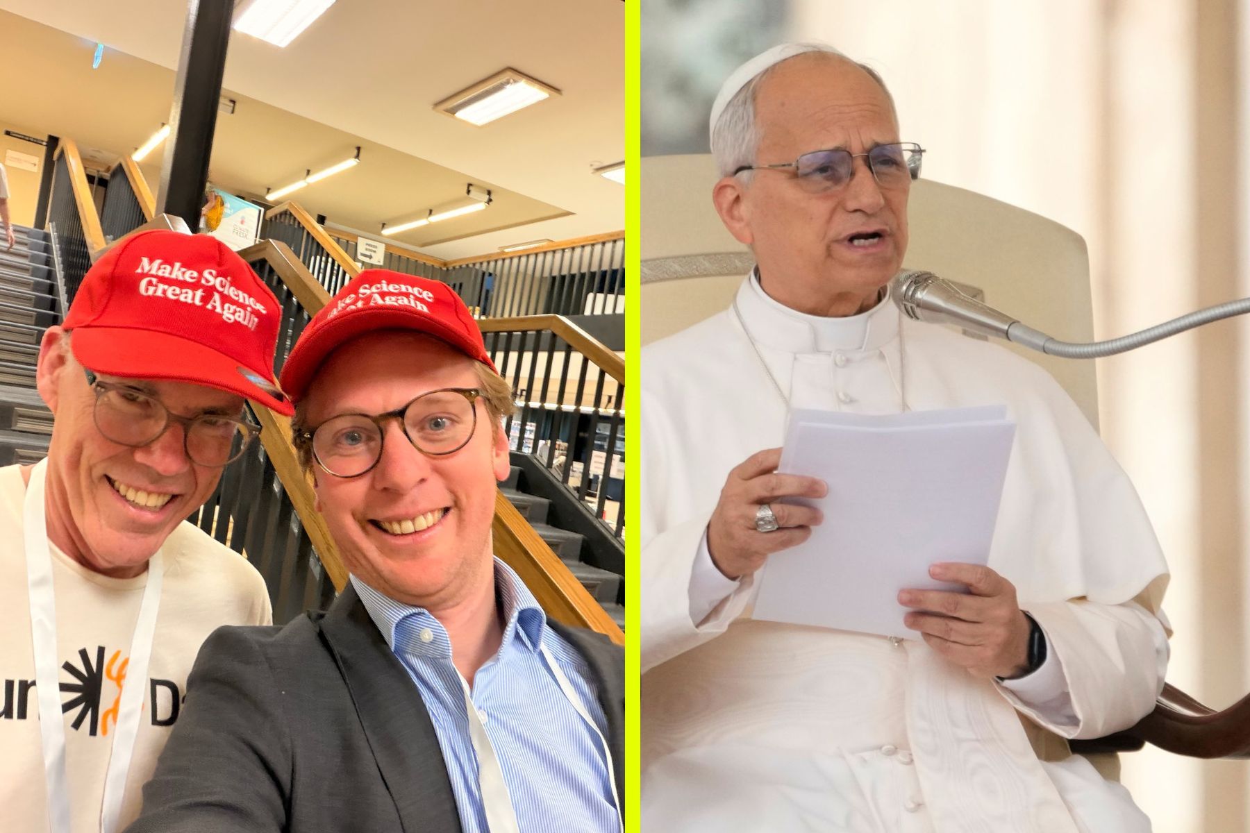 Ingmar Rentzhog, till höger, med den amerikanska klimaktivisten Bill McKibben på plats i Vatikanen. Foto: privat / TT.