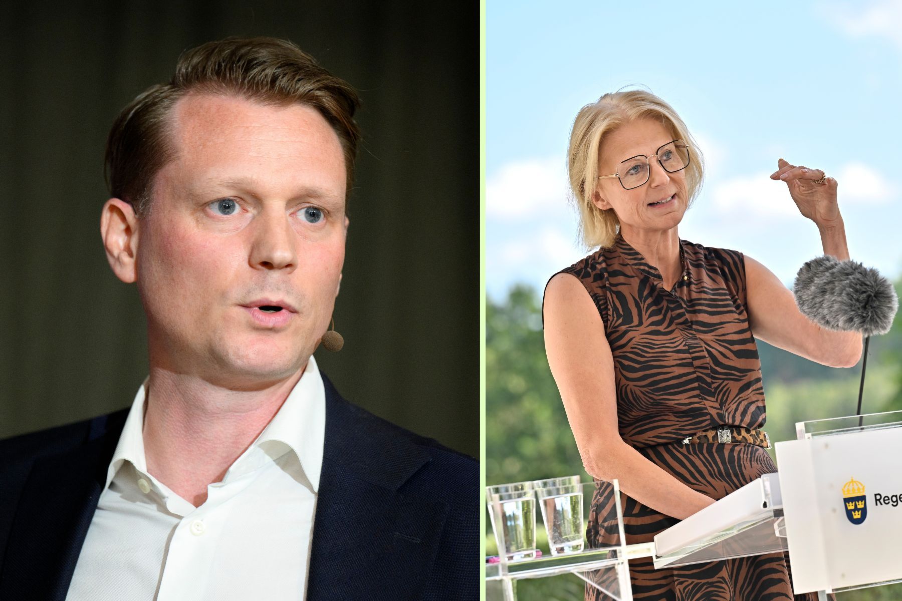 Erik Spector, Teknikföretagen, och finansminister Elisabeth Svantesson. Foton: Jessica Gow och Pontus Lundahl, TT.