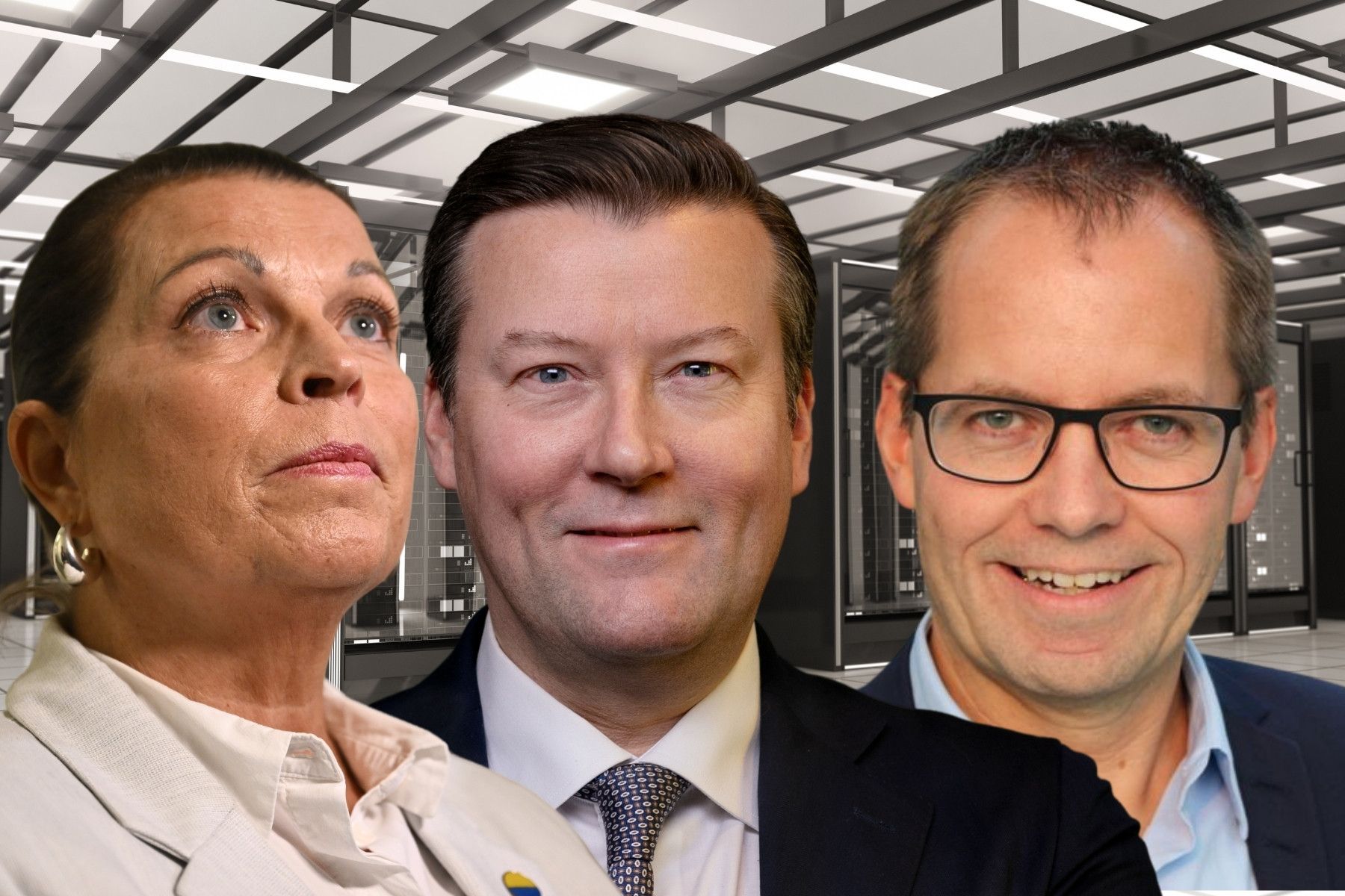 Annika Viklund, vd Vattenfall Eldistribution, Johan Lindehag, vd Ellevio och Martin Höhler, vd Eon Energidistribution. Foto: TT/Pressbilder. Collage