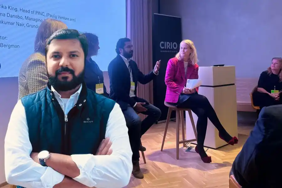 Ramkumar Nair intervjuas på Impact Loops offtake-dag. Foto: pressbild / Impact Loop.