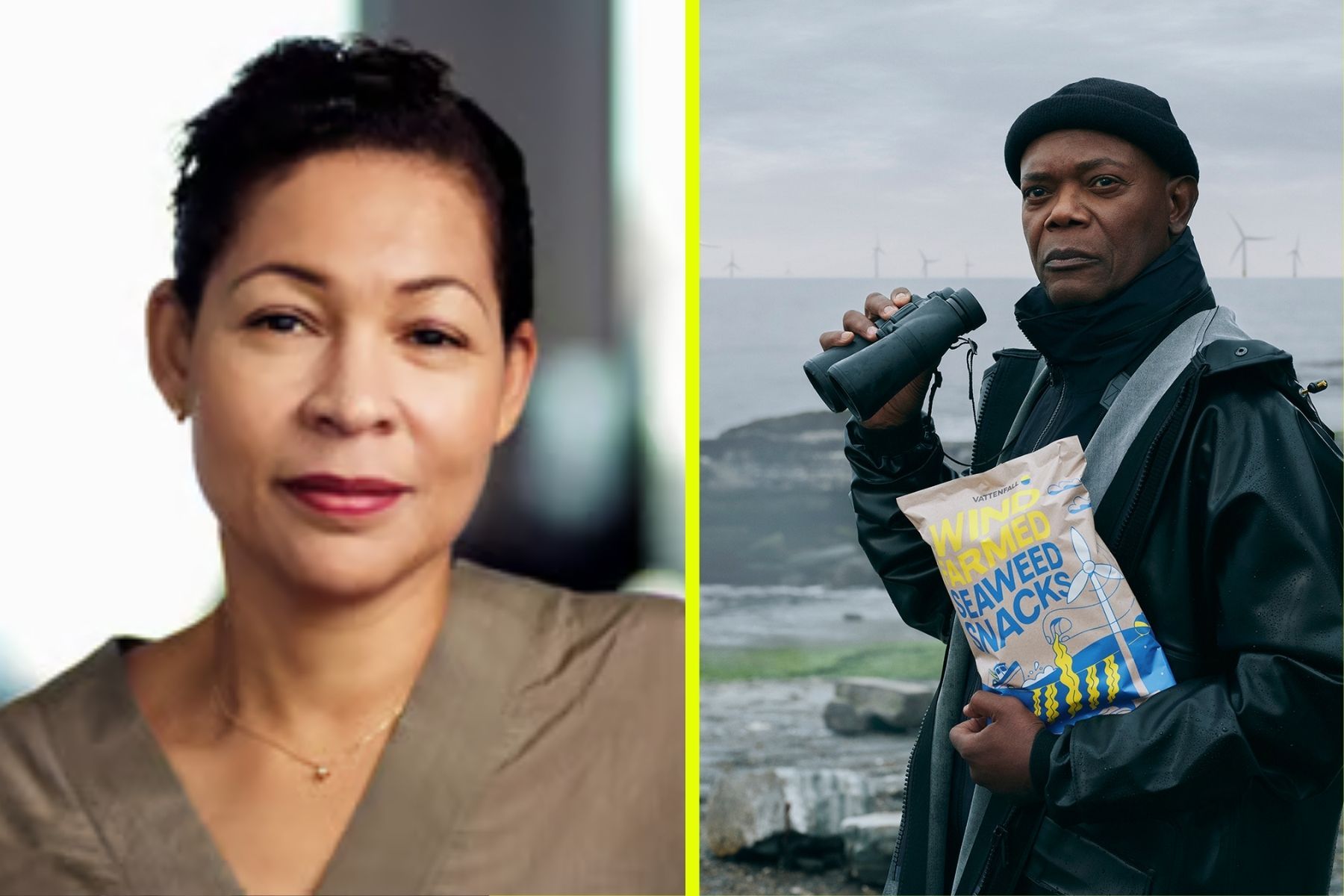 Monica Holmvik Persdotter, marknadsdirektör på Vattenfall och Samuel L. Jackson. Foto: Pressbilder.