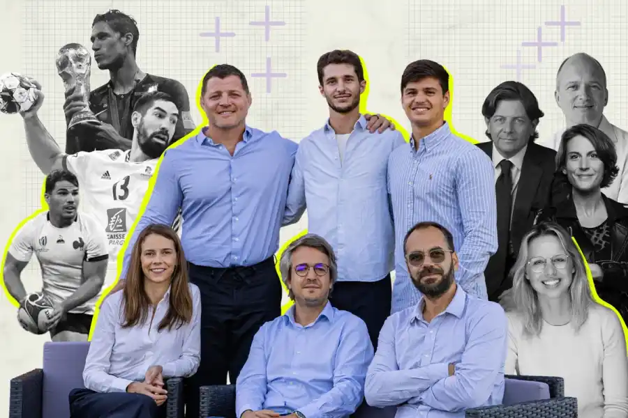 Teampact team (front) with investors and pro athletes in the background. All names listed at the bottom. Press photos/Impact Loop design