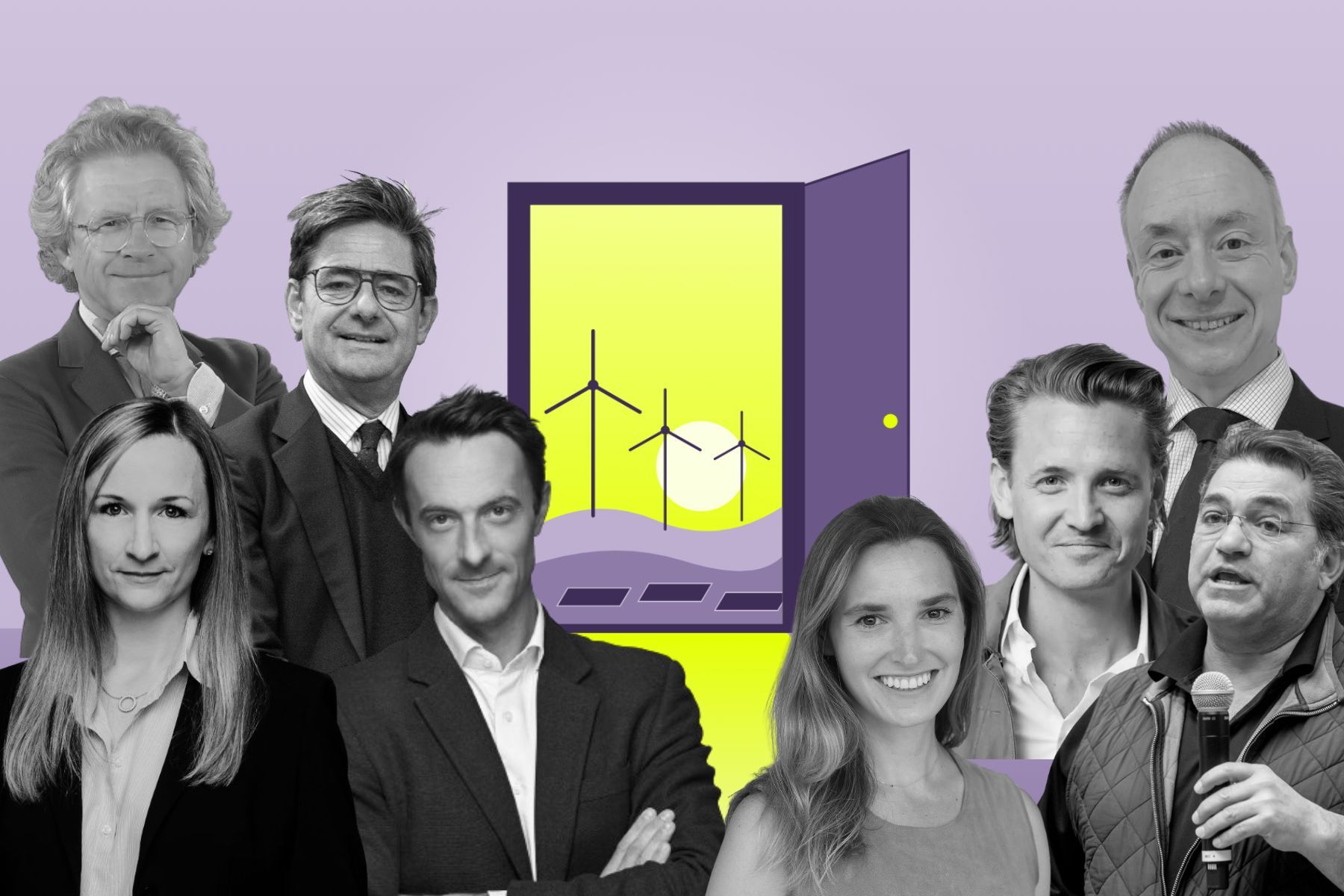 Some of the climate and energy investors that saw exits this year. Full names below. Press photos/Impact Loop design