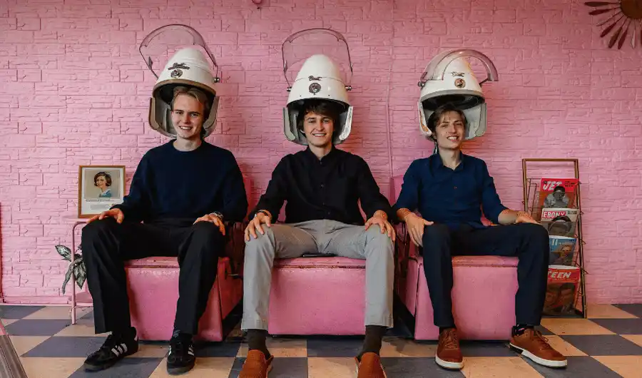 The founding team of Sales Patriot, a back-office operating system for defense firms, at the...hairdresser? Press photo.