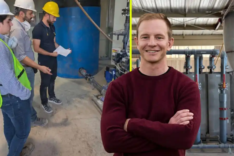 Fredrik Edström, vd och medgrundare, Drupps framför bilder från bolagets installation i Mexiko. Foto: pressbilder (montage).