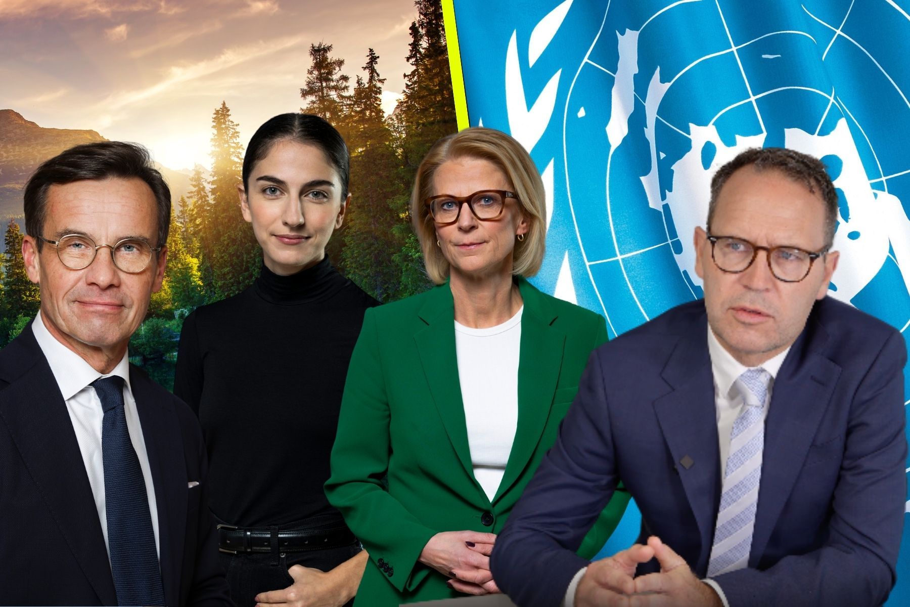 Statsminister Ulf Kristersson (M), klimatminister Romina Pourmokhtari (L) och Elisabeth Svantesson (M) och hela regeringen får kritik av Riksrevisionen i en ny granskning. Karl Nilsson är projektledare. Foto: Pressbilder. Montage: Impact Loop.