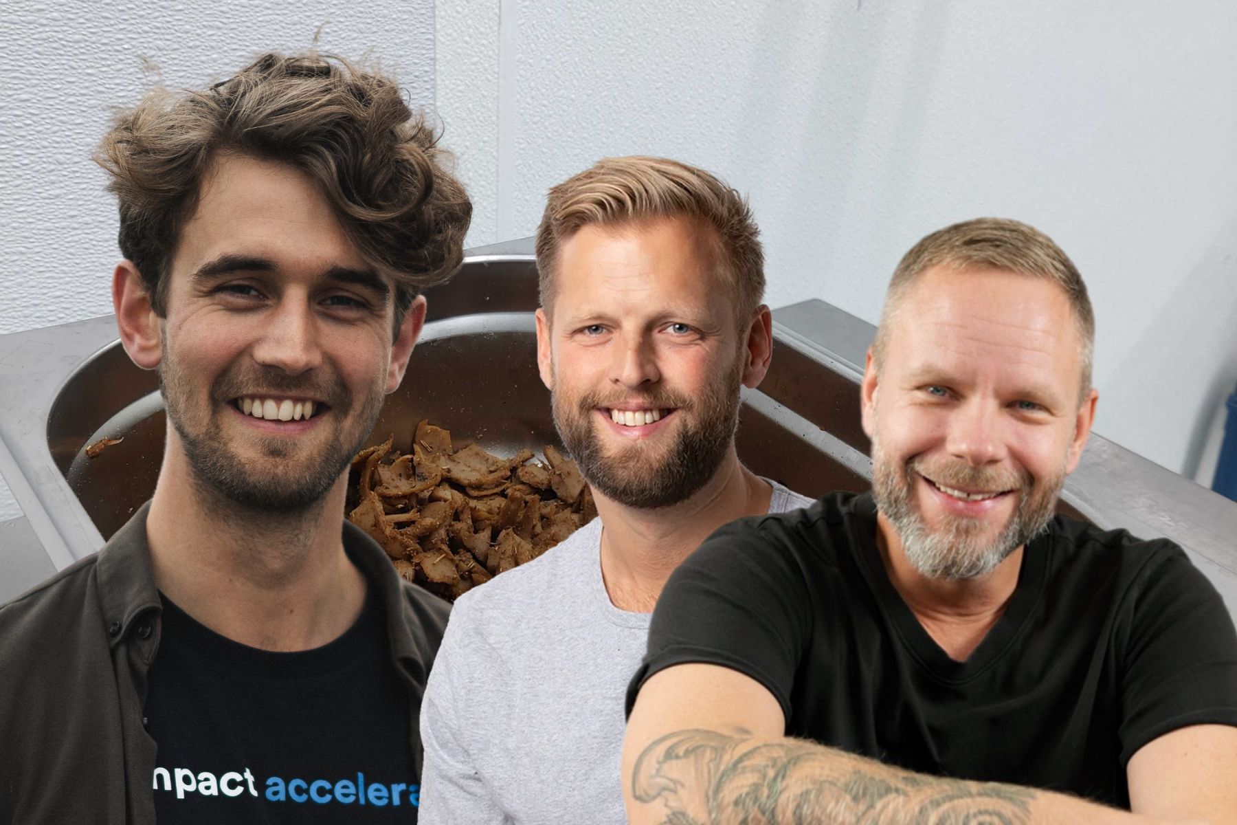 Tom Johansson, vd på Hooked Foods och investerarna Johnny Warström och Patric Edhagen. Foto: pressbilder.