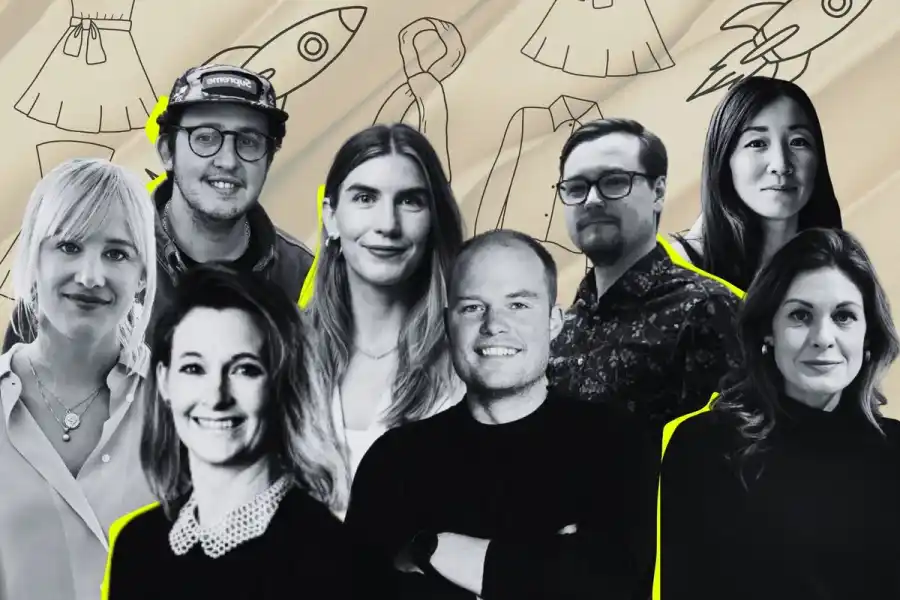 Eleonore Säll (A retro tale), Kristian Rajnai (Aplace), Caroline Linton (Vinty Market), Vendela Ragnarsson (Rerobe), Michael Arnör (Sellpy), Johannes Klint (Slowfashion), Emma Rosman (Mai app) och Caroline Hamrin (Arkivet). Foto: Pressbilder. Grafik: Diana Demin.