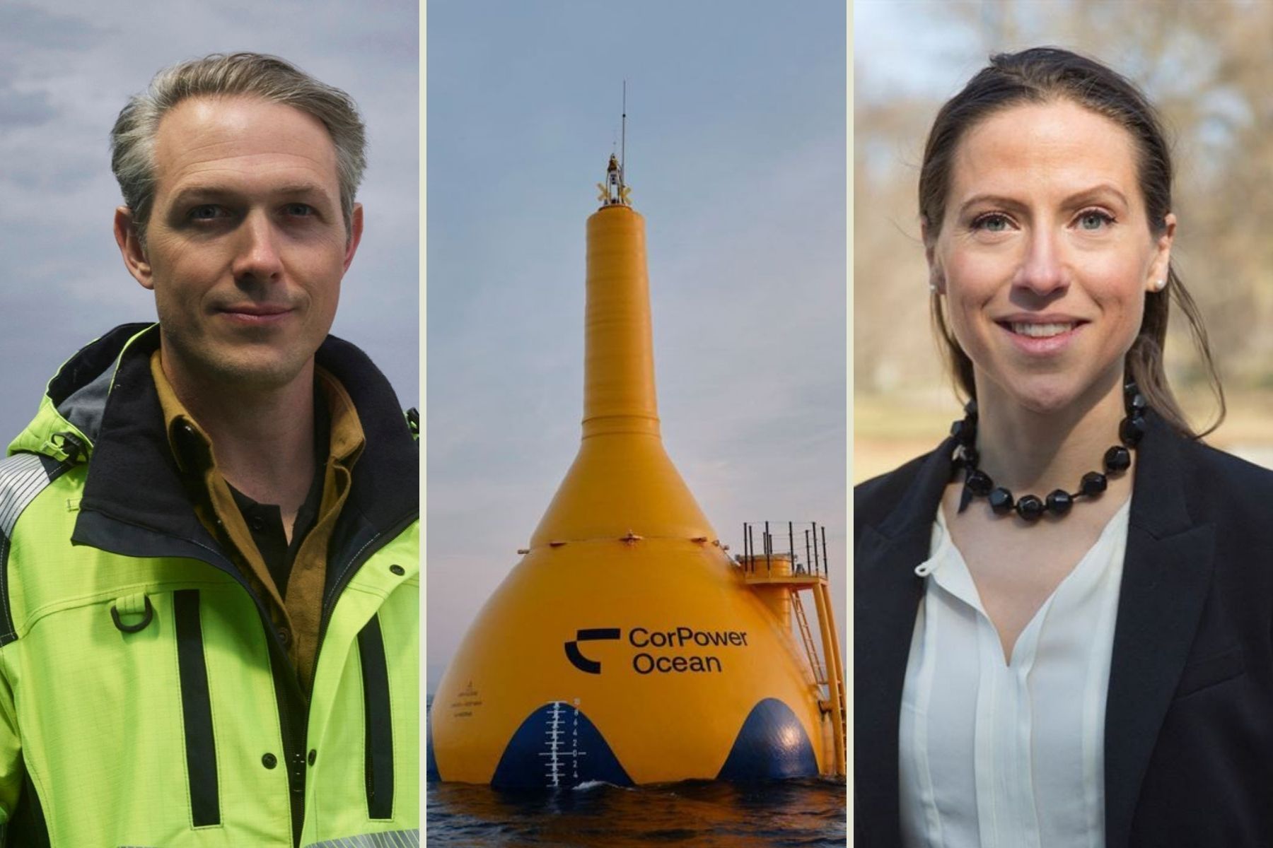 Patrik Möller, vd och medgrundare av Corpower Ocean samt bolagets kommersiella chef Catharina Belfrage Sahlstrand. Foto: Pressbilder.