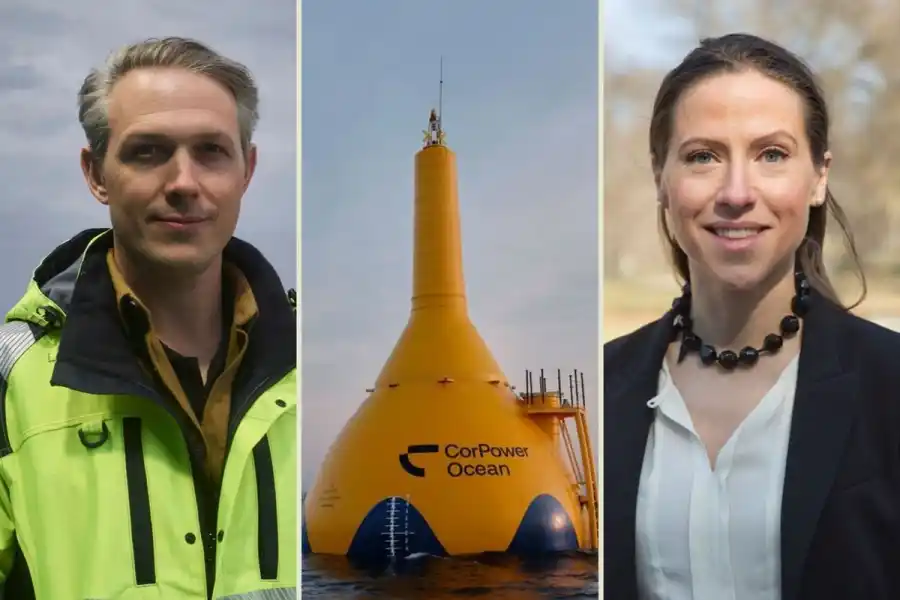 Patrik Möller, vd och medgrundare av Corpower Ocean samt bolagets kommersiella chef Catharina Belfrage Sahlstrand. Foto: Pressbilder.