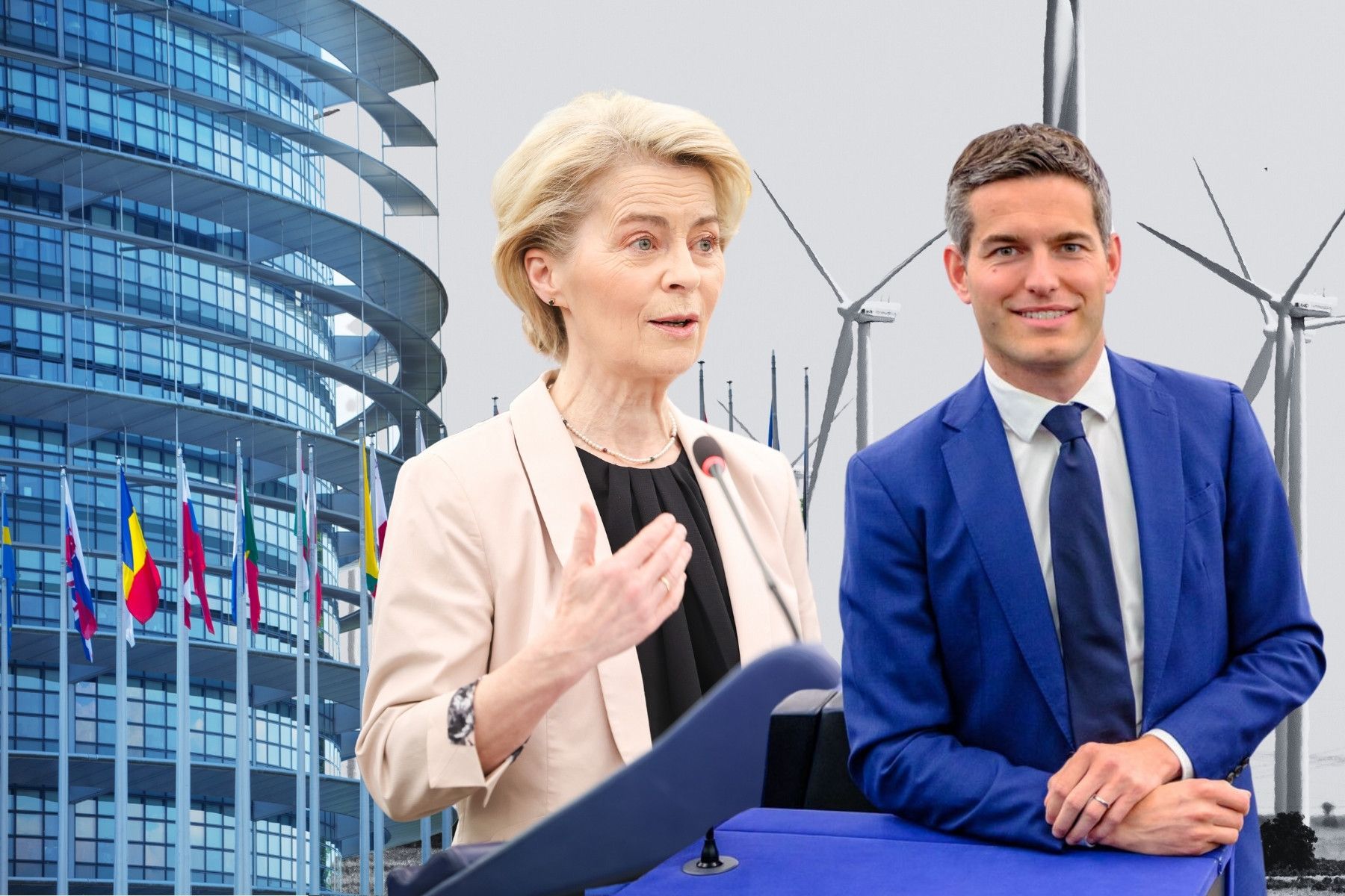President of the European Commission Ursula von der Leyen and MEP Tom Berendsen. Photos: Alexis Haulot/EP and Martin Lahousse/Wikimedia. Collage by Impact Loop.