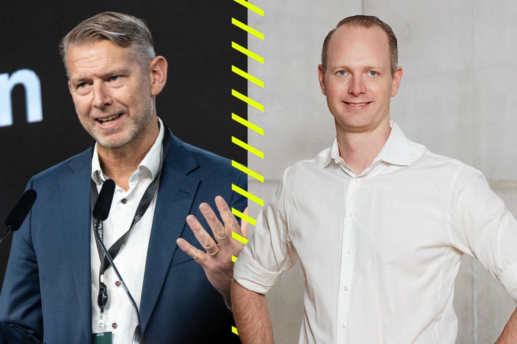 Peter Carlsson, vd för Northvolt (foto TT) och Oscar Hållén, vd för Cemvision (foto: press).