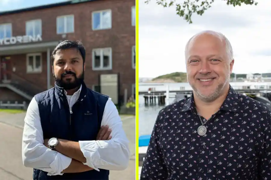 Ramkumar Nair, grundare av Mycorena, och Roger Wiklund, investerare i Falkenberg. Foto: privat.