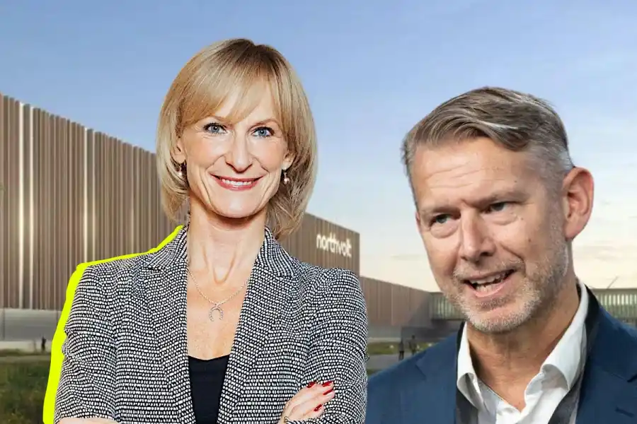Kristina Alvendal, regeringens nya samordnare och Peter Carlsson, vd på Northvolt. Foto: pressbilder / TT.
