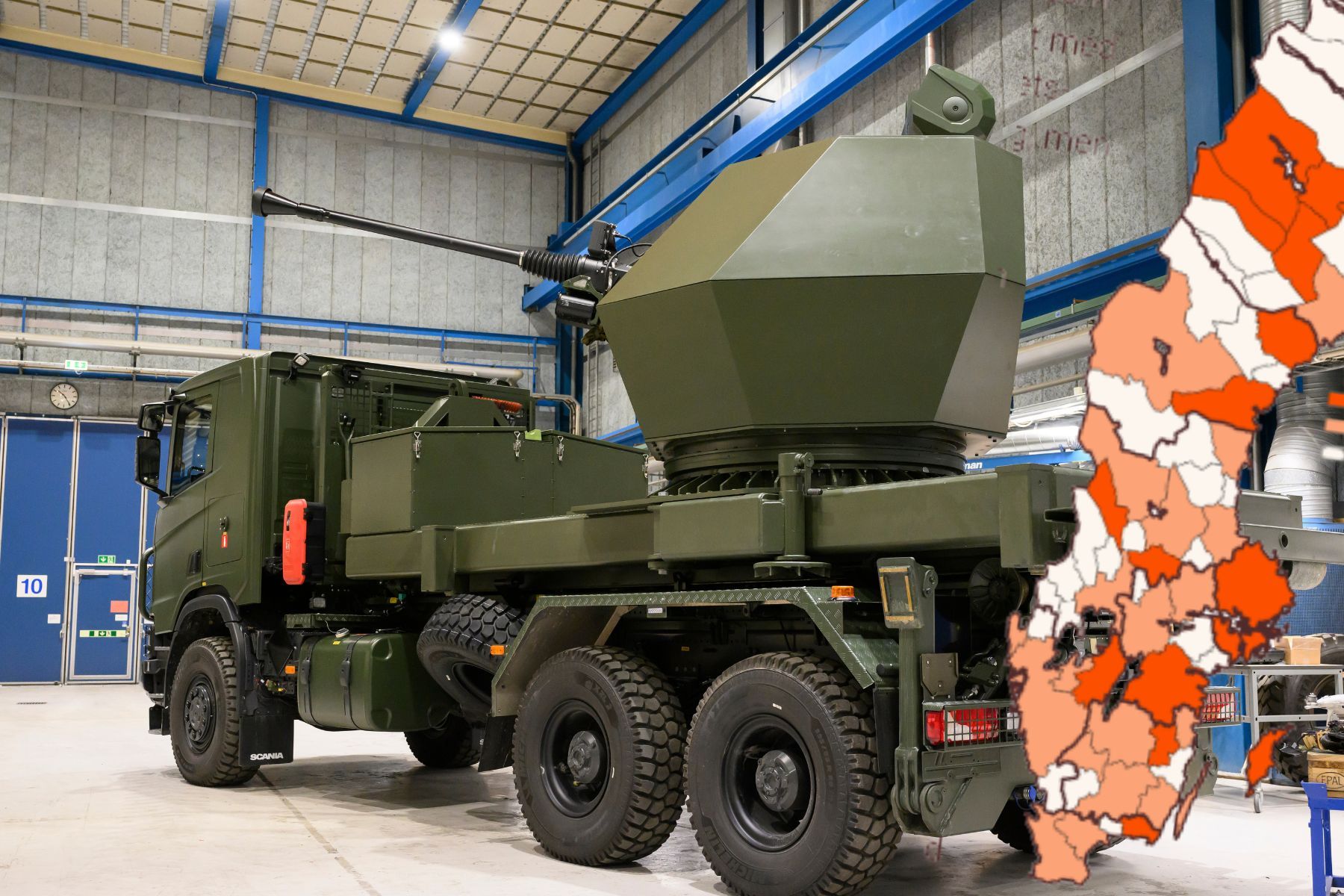 Försvarsföretaget BAE Systems Bofors i Karlskoga. Företagets nya lyftvärnssytem Tridon Mk2 med en 40 mm automatkanon L/70, för bekämpning av bland annat drönare. Foto: Henrik Montgomery / TT